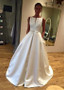 Satin Bateau Simple Wedding Dress With Bowknot & Pockets