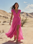 Shop 2025 ANNAKOO Hot Pink Cap Sleeve A Line Chiffon Prom Dress With Slit Under 148