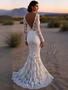 Shop 2025 ANNAKOO Long Sleeve Deep V Neck Trumpet Mermaid Backless Wedding Dress Under 259
