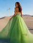 Shop 2025 ANNAKOO Spaghetti Straps Crystal Tulle Green Tulle Prom Dress Under 229
