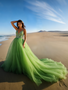 Shop 2025 ANNAKOO Spaghetti Straps Crystal Tulle Green Tulle Prom Dress Under 229
