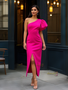 Shop 2025 ANNAKOO Detachable Sleeve One Shoulder Fuchsia Satin Prom Dress With Slit Under 148