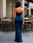 Shop 2025 ANNAKOO Navy Blue Sweetheart Sheath Column Satin Prom Dress Under 139