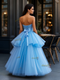 Shop 2025 ANNAKOO Blue Ruffles Sweetheart A Line Beading Prom Dress Under 259