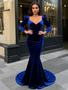 Shop 2025 ANNAKOO Deep V Neck Long Sleeve Velvet Trumpet Mermaid Prom Dress Under 149