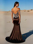 Shop 2025 ANNAKOO  Coffee Satin Off The Shoulder Beading Prom Dress With Slit Under 288