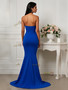 Shop 2025 ANNAKOO Blue Trumpet Mermaid Keyhole Beading Satin Prom Dress Under 188