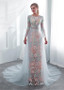 Colorful Flower Jewel See-through Sheath/Column Wedding Dress