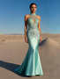 Shop 2025 ANNAKOO  High Neck Satin Mint Beading Trumpet Mermaid Prom Dress Under 288