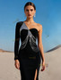 Shop 2025 ANNAKOO One Shoulder Black Trumpet Mermaid Velvet Tassel Prom Dress With Slit Under 229