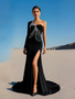 Shop 2025 ANNAKOO One Shoulder Black Trumpet Mermaid Velvet Tassel Prom Dress With Slit Under 229