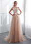  Champagne Jewel  See-through Bodice A-line Wedding Dress
