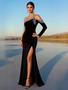 Shop 2024 ANNAKOO Long Sleeve Black Beading Tassel Trumpet Mermaid Prom Dress With Slit Under 238