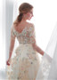 Lace Bateau 3/4 Sleeves Color Floral  A-line Wedding Dress With Belt