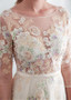 Lace Bateau 3/4 Sleeves Color Floral  A-line Wedding Dress With Belt