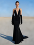 Shop 2025 ANNAKOO Black Beading V Neck Trumpet Mermaid Velvet Prom Dress With Glove Under 169