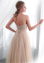 Tulle & Satin Sweetheart Champagne Long A-line Wedding Dress 