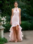 Shop 2025 ANNAKOO Halter Satin A Line High Low Ruffles Prom Dress Under 129