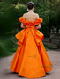 Shop 2025 ANNAKOO Orange Off The Shoulder Ruffles Satin Prom Dress With Slit Under 198