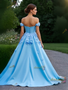 Shop 2025 ANNAKOO Blue Off The Shoulder Satin Flower Prom Dress Under238