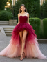 Shop 2025 ANNAKOO Burgundy Ombre Tulle Sweetheart High Low Prom Dress Under 239