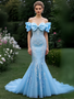 Shop 2025 ANNAKOO Off The Shoulder Appliques Tulle Trumpet Mermaid Prom Dress With Bow Under 289