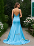 Shop 2025 ANNAKOO Sky Blue Spaghetti Straps Beading A Line Prom Dress With Slit Under 159