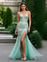 Shop 2025 ANNAKOO Mint Tulle Trumpet Mermaid Sweetheart Flowers Prom Dress With Slit Under 298