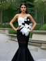 Shop 2025 ANNAKOO Black & White Flower Trumpet Mermaid Prom Dress Under 179