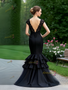 Shop 2025 ANNAKOO Black Cap Sleeve V Neck Trumpet Mermaid Lace Ruffles Prom Dress