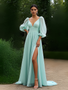 Shop 2025 ANNAKOO Long Sleeve Chiffon Mint Green A Line Prom Dress With Slit Under 139