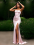 Shop 2025 ANNAKOO Satin Strapless PIink Sheath Column Prom Dress With Slit Under 139