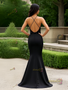 Shop 2025 ANNAKOO  Black Spaghetti Straps Satin Trumpet Mermaid Prom Dress With Slit Under 119