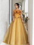 Shop 2025 ANNAKOO Yellow Tulle Flower A Line Off The Shoulder Prom Dress Under 189