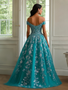 Shop 2025 ANNAKOO Blue Off The Shoulder Appliques Tulle Prom Dress Under 289