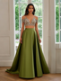 Shop 2025 ANNAKOO Green Satin Cold Shoulder Beading Two Piece Prom Dress Under 189