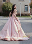 Shop 2025 ANNAKOO Pink Satin Flowers Strapless A Line Prom Dress With Slit Under 189