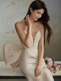 Shop 2025 ANNAKOO Satin Deep V Neck Trumpet Mermaid Wedding Dress Under 289