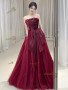 Shop 2025 ANNAKOO Burgundy Tulle Ruched Strapless A Line Prom Dress Under 149