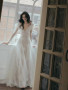 Shop 2025 ANNAKOO Deep V Neck Long Sleeve A Line Tulle Wedding Dress Under 189