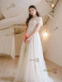 Shop 2025 ANNAKOO High Neck Tulle A Line Short Sleeve Appliques Wedding Dress Under 198