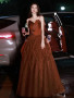 Shop 2025 ANNAKOO Burgundy Ruched Sweetheart Tulle Ruffles Prom Dress Under 168