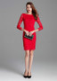 In Stock Lace Jewel Red Short Sheath/Column Cocktail Dress