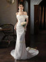 Shop 2025 ANNAKOO Off The Shoulder Satin Sparkle Sequin Trumpet Mermaid Wedding Dress Under 398