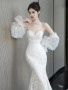 Lace Puffy Sleeve Trumpet Mermaid Sweetheart Wedding Dress