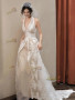 Shop 2025 ANNAKOO V Neck Champagne Lace A Line Tulle Wedding Dress Under 189