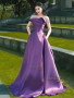Shop 2025 ANNAKOO Satin Ruched A Line Purple Prom Dress With Pockets Under 157