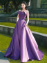 Shop 2025 ANNAKOO Satin Ruched A Line Purple Prom Dress With Pockets Under 157