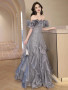 Shop 2025 ANNAKOO Off The Shoulder Sequin Silver Ruffles A Line Prom Dress Under 198