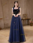 Shop 2025 ANNAKOO Tie Shoulder Square Velvet Tulle Blue Beading Prom Dress Under 187